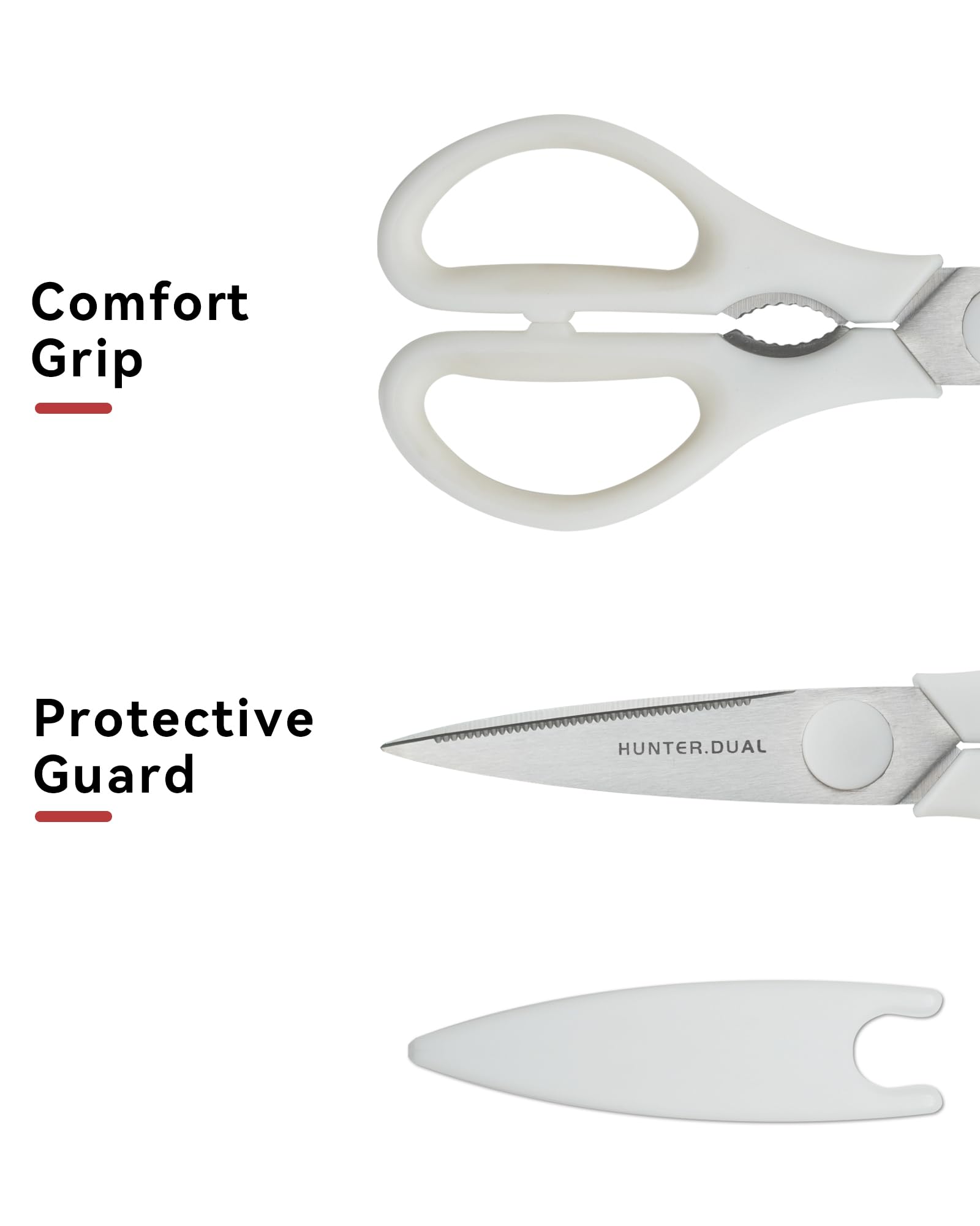 Kitchen Scissors for Food, HUNTER.DUAL Heavy Duty Come Apart Poultry Shears for Cooking, All Purpose for Cutting Chicken, Meat, Fish & Vegetables (White, 8.35 Inch)