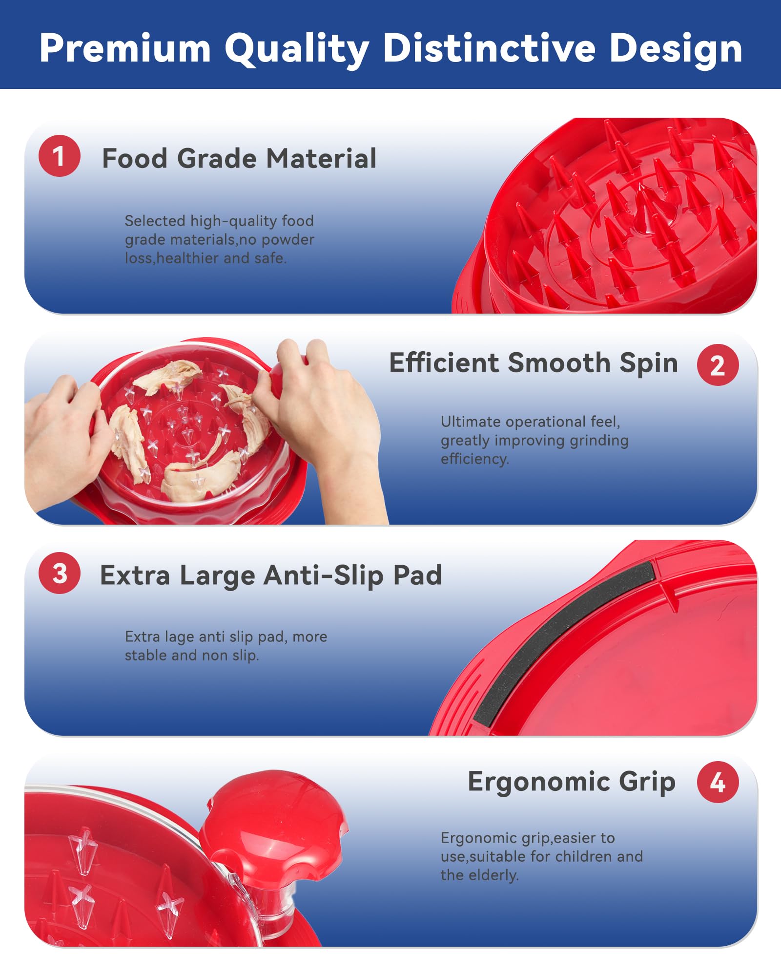 Chicken Shredder Tool Twist for Kitchen, Manual Chicken Breast Grinder Machine for Ground Food, Meat & Vegetables, Elegant Red